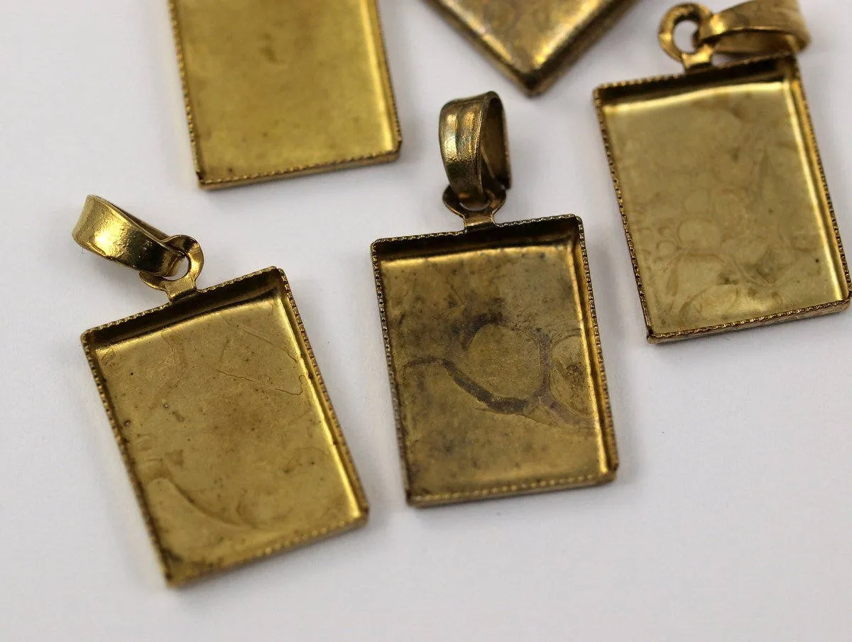 10 Vintage Raw Brass Rectangle Pendant And Earring Setting With 16x12 Mm Cameo Base Y275