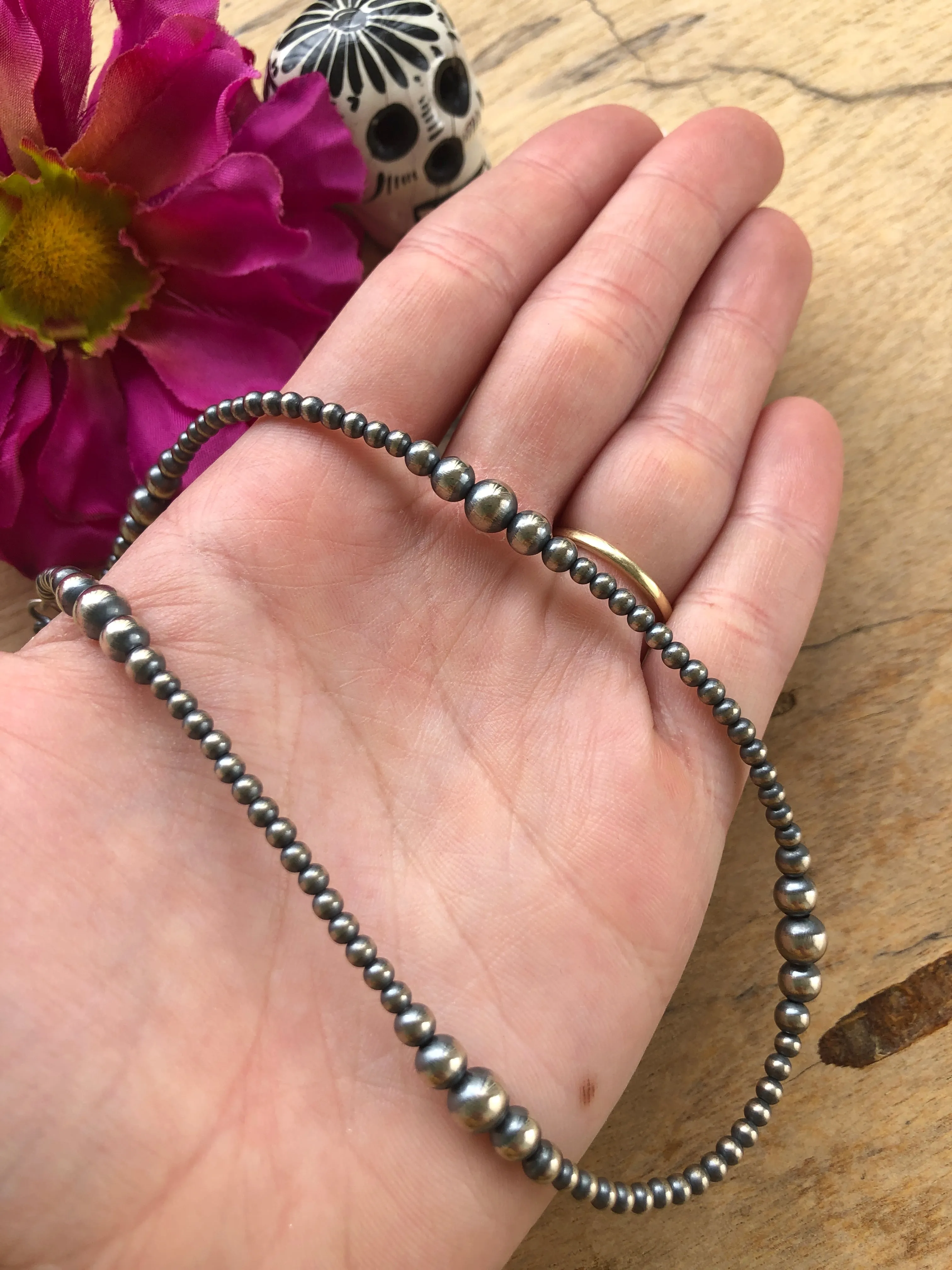 14" "Navajo Style" Sterling Pearls