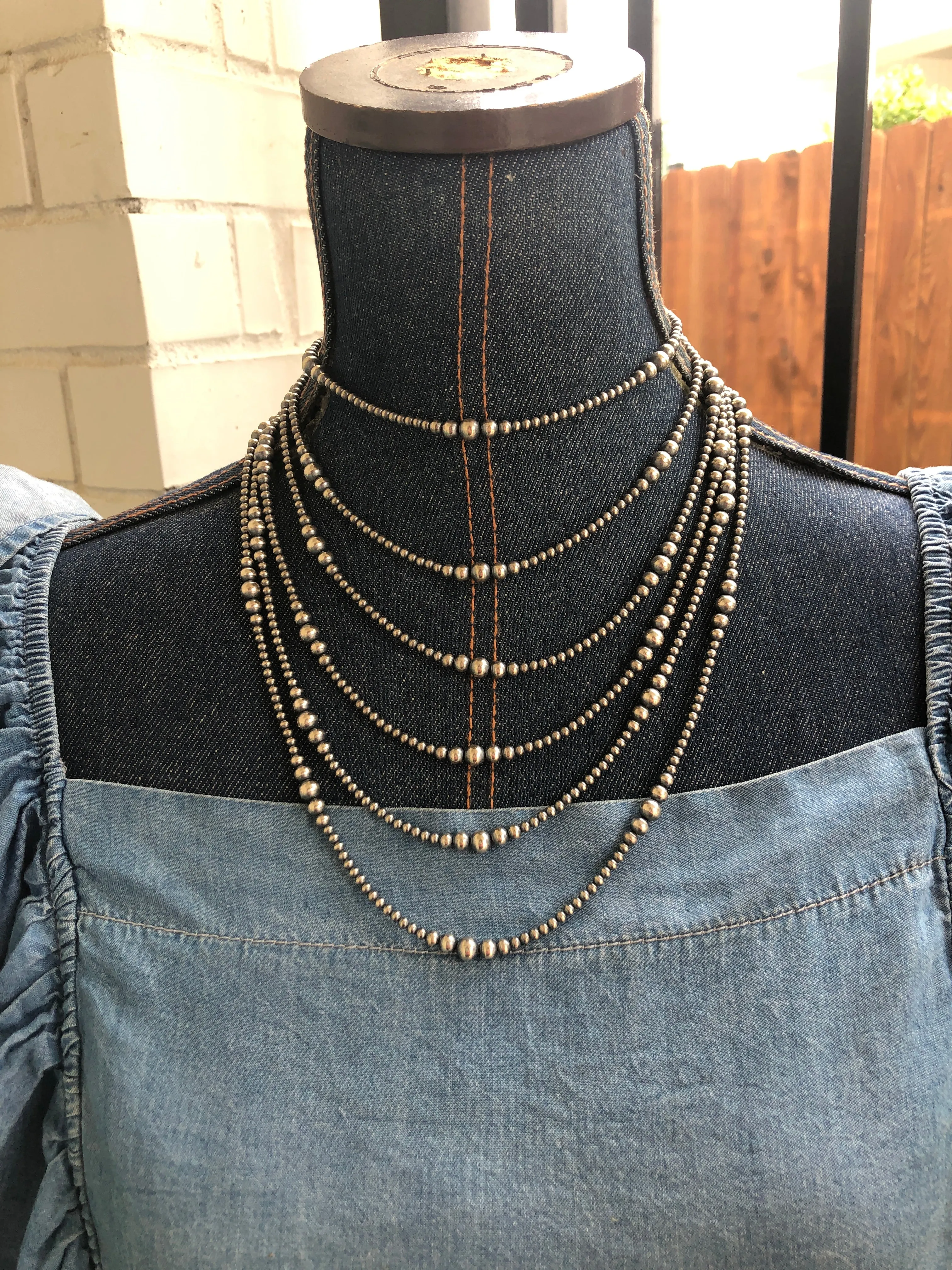 14" "Navajo Style" Sterling Pearls