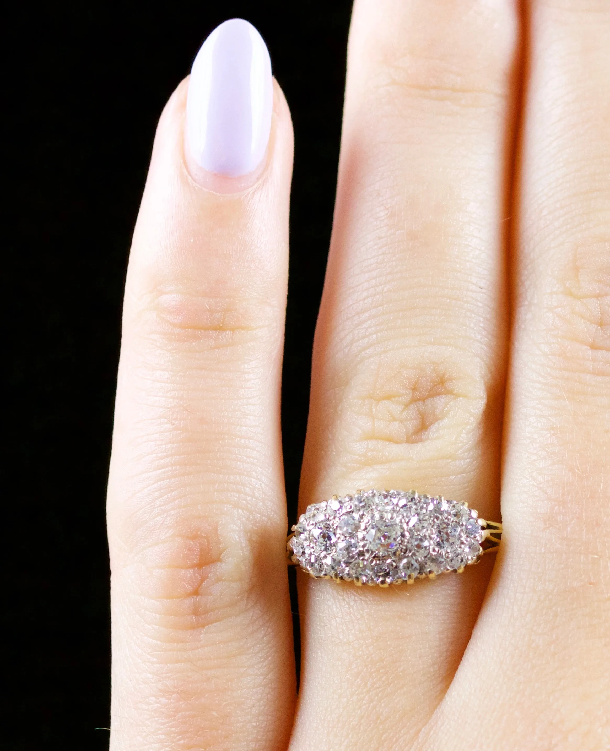 Antique Victorian Diamond Cluster Pave Set Ring 18Ct Circa 1880