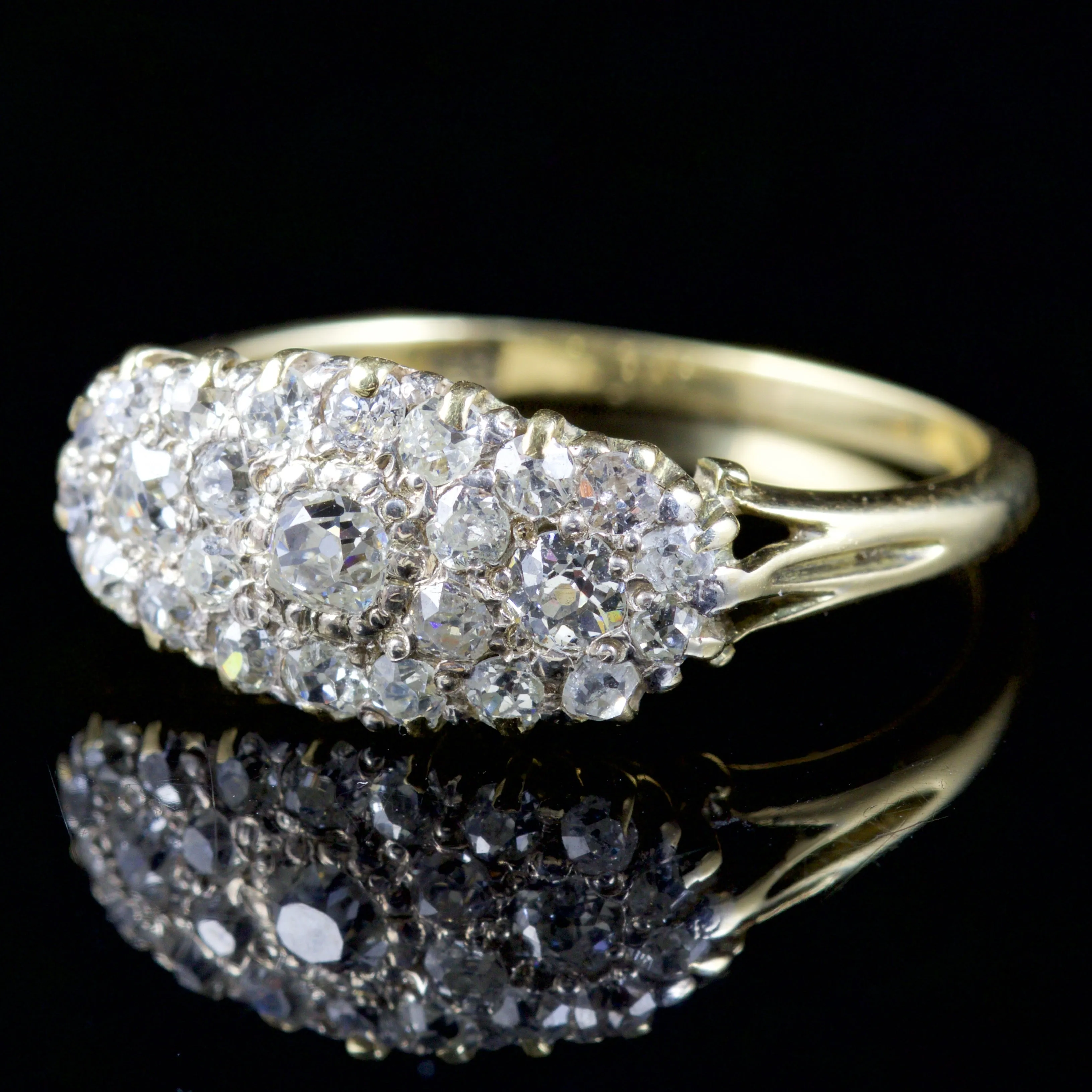 Antique Victorian Diamond Cluster Pave Set Ring 18Ct Circa 1880