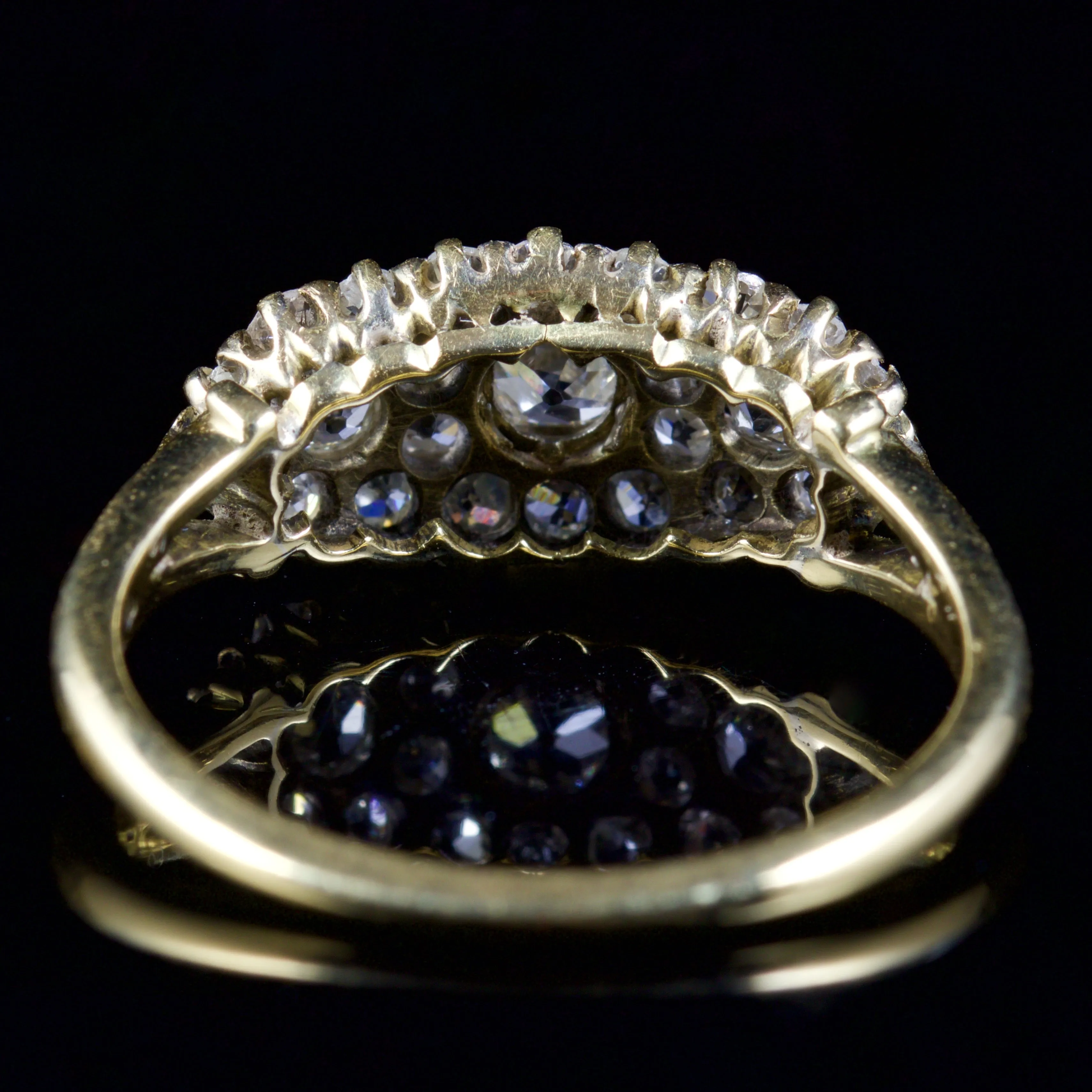 Antique Victorian Diamond Cluster Pave Set Ring 18Ct Circa 1880