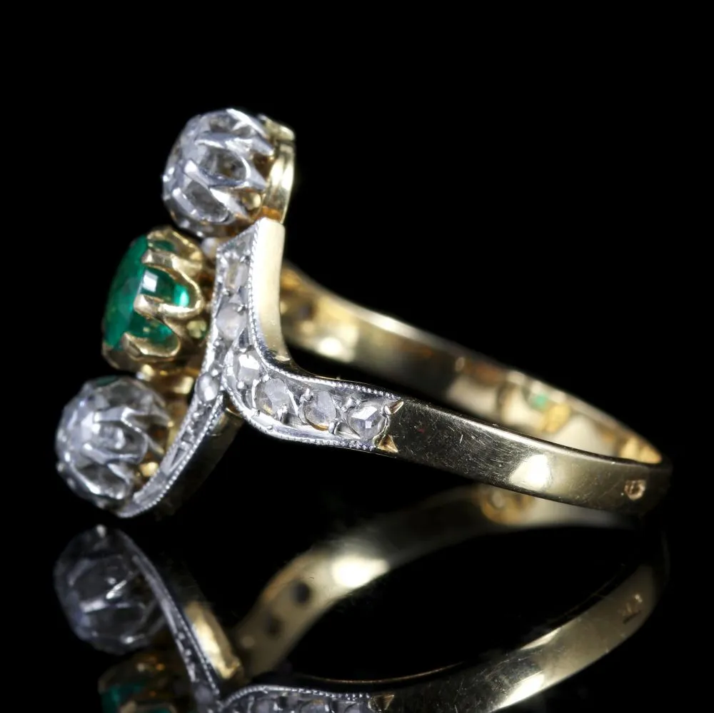 Antique Victorian French Emerald And Diamond Ring Circa 1900