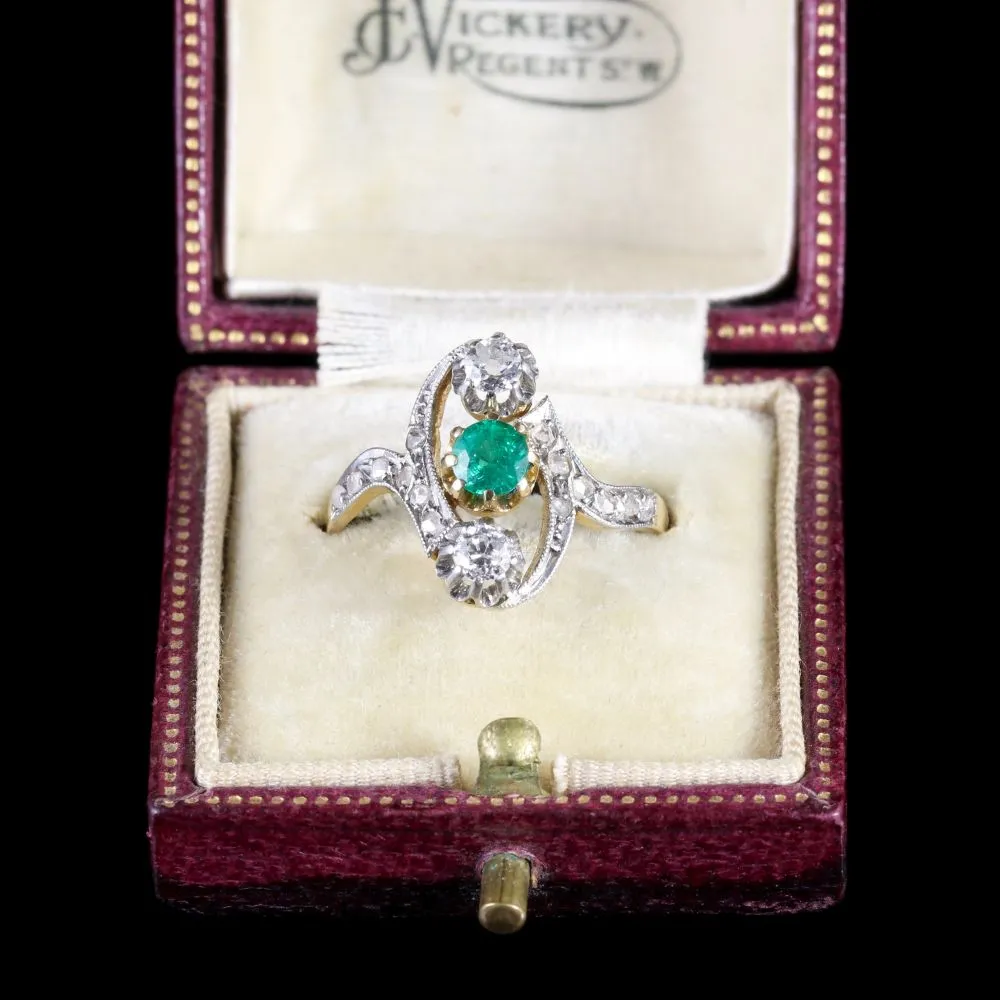 Antique Victorian French Emerald And Diamond Ring Circa 1900