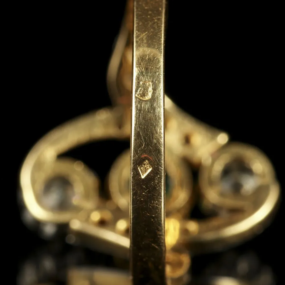 Antique Victorian French Emerald And Diamond Ring Circa 1900
