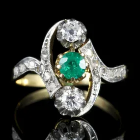 Antique Victorian French Emerald And Diamond Ring Circa 1900