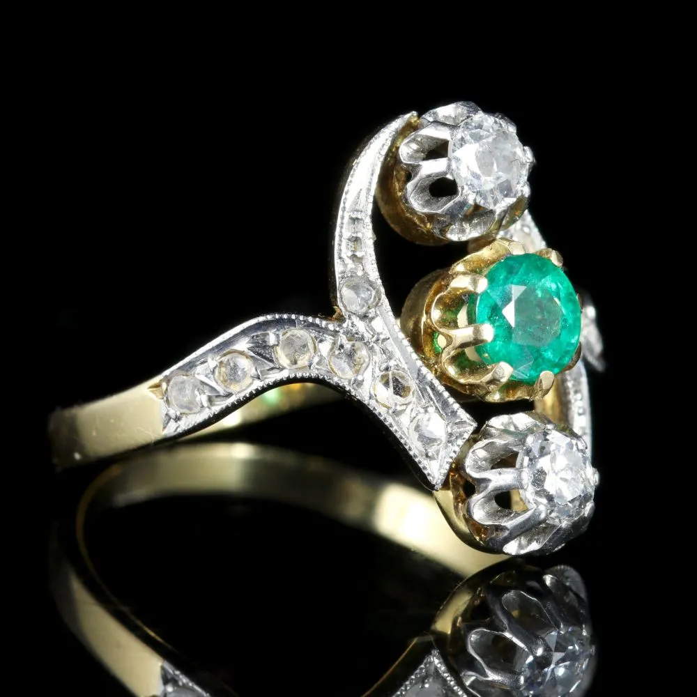Antique Victorian French Emerald And Diamond Ring Circa 1900