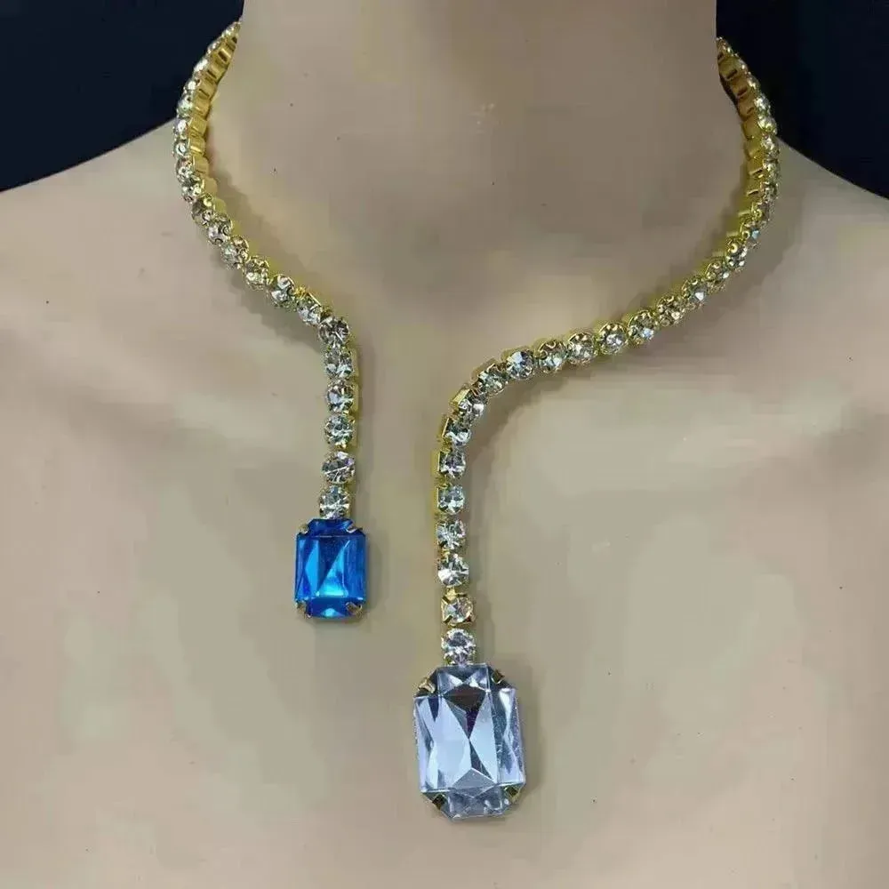 Colored Diamond Neck Chain Fashion Charming Full Diamond Women Bridal wedding Luxury Necklace for Women