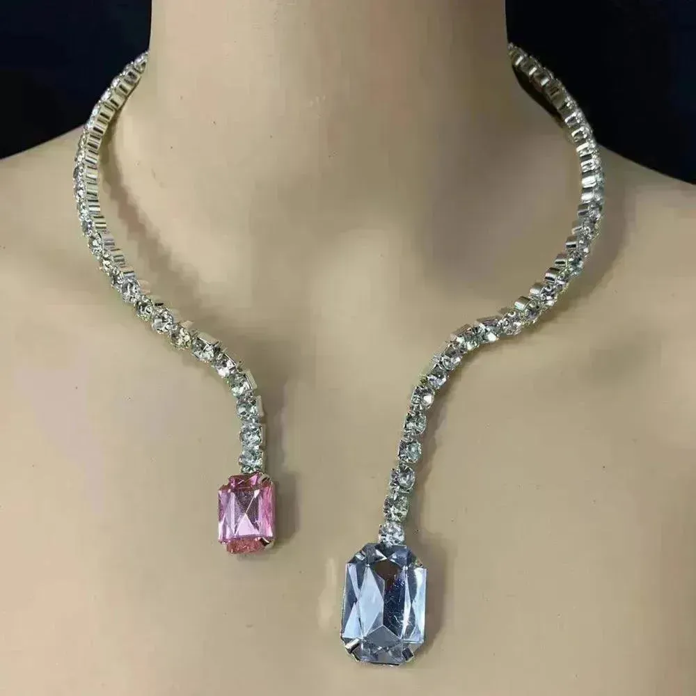 Colored Diamond Neck Chain Fashion Charming Full Diamond Women Bridal wedding Luxury Necklace for Women
