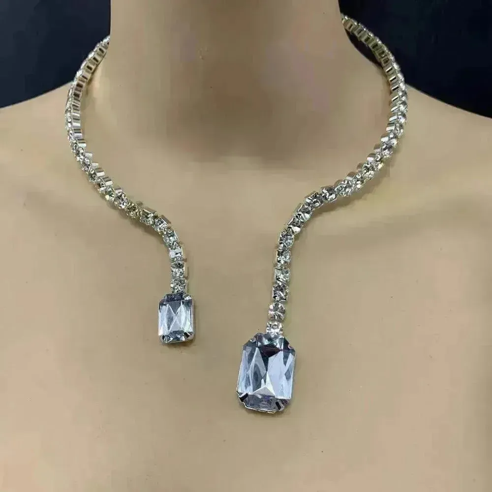 Colored Diamond Neck Chain Fashion Charming Full Diamond Women Bridal wedding Luxury Necklace for Women