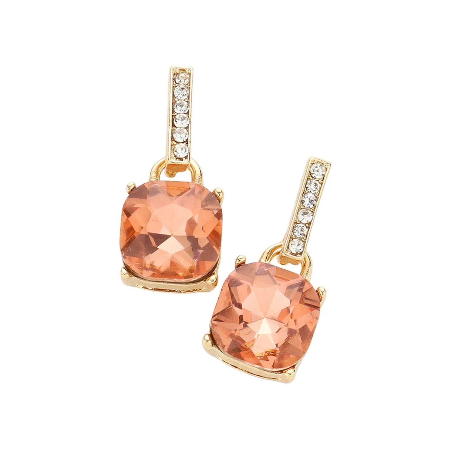 Cushion Square Stone Dangle Evening Earrings