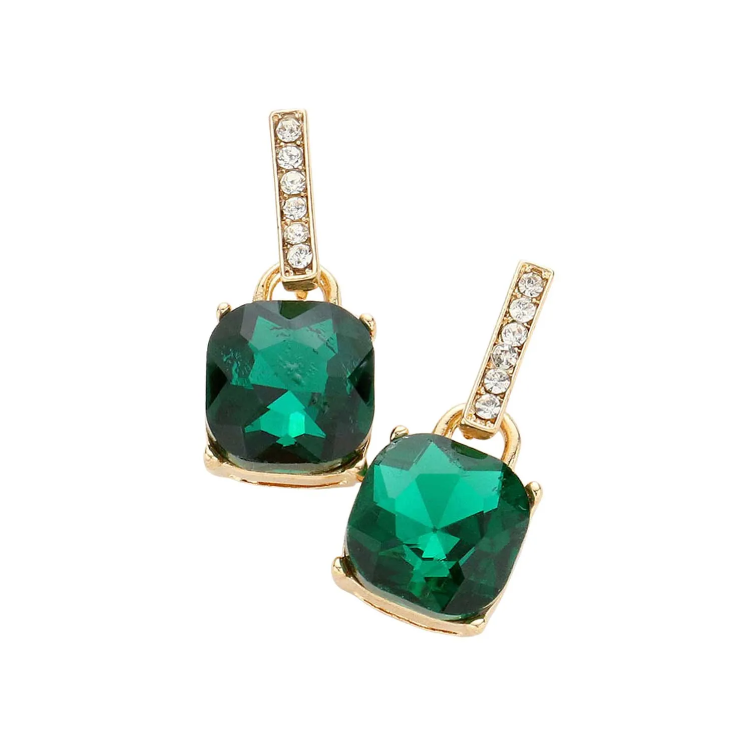 Cushion Square Stone Dangle Evening Earrings