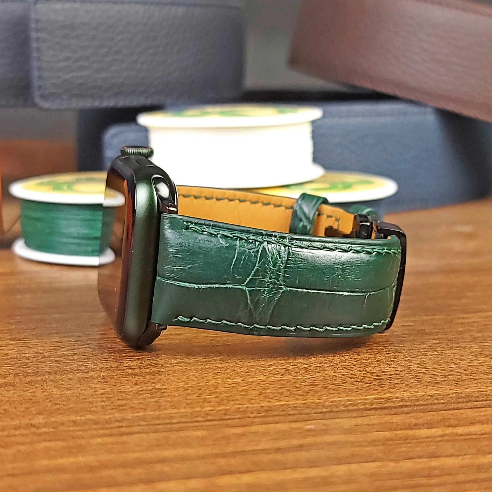 Custom Green Genuine Alligator Leather Apple Watch Band
