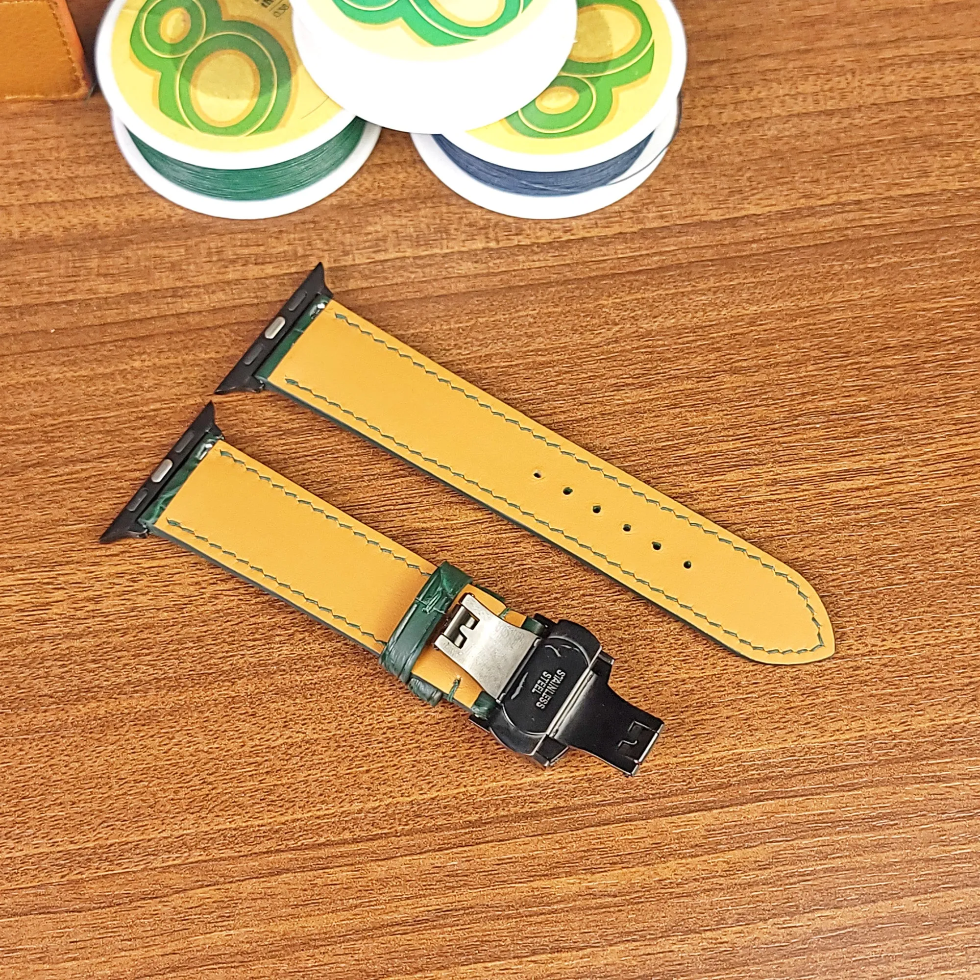 Custom Green Genuine Alligator Leather Apple Watch Band
