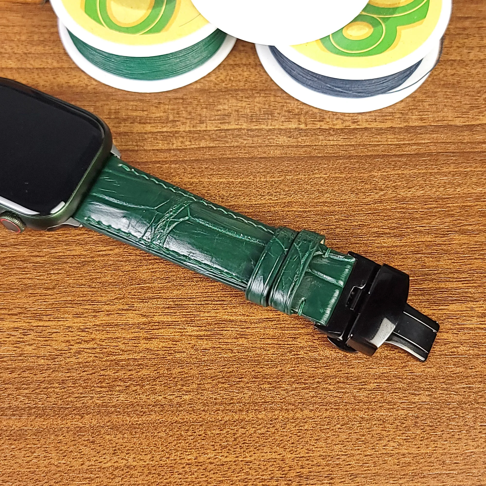 Custom Green Genuine Alligator Leather Apple Watch Band