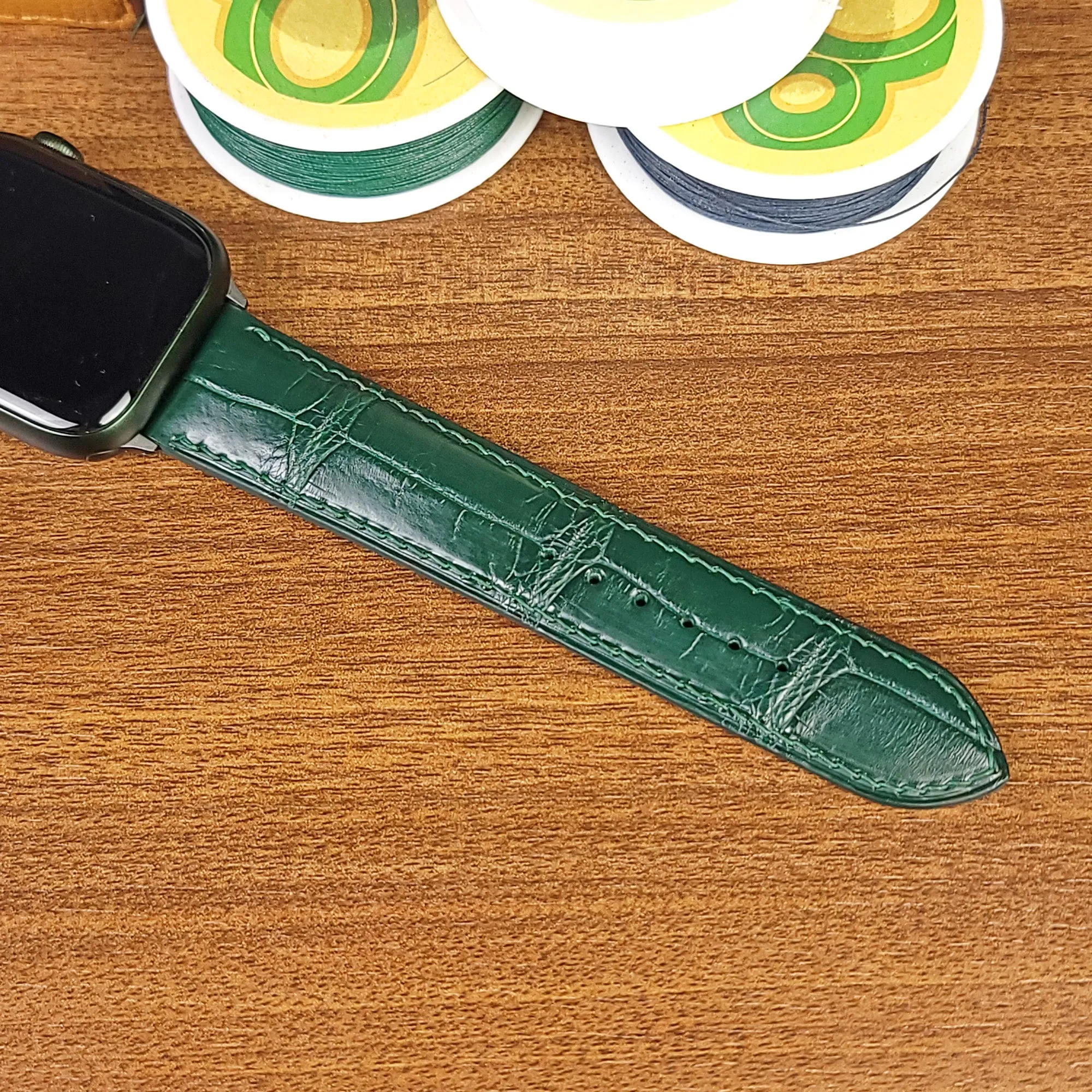 Custom Green Genuine Alligator Leather Apple Watch Band