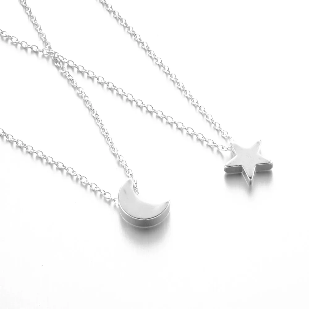 Gold & Silver Multilayer Moon Star Pendant Necklace