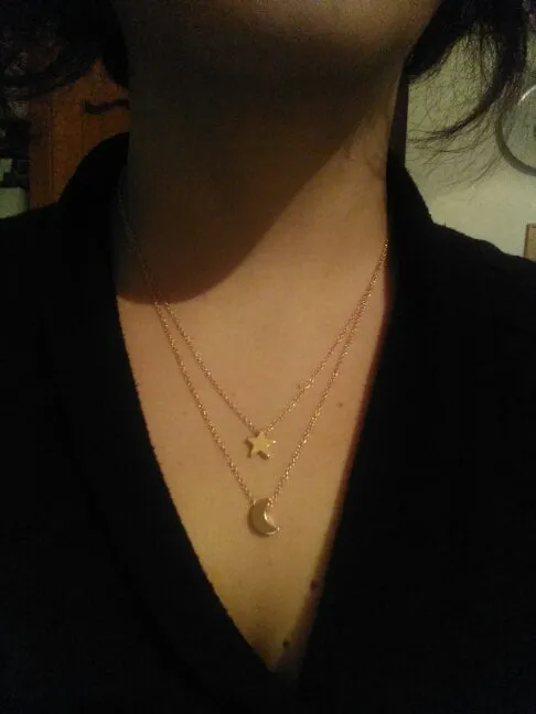 Gold & Silver Multilayer Moon Star Pendant Necklace