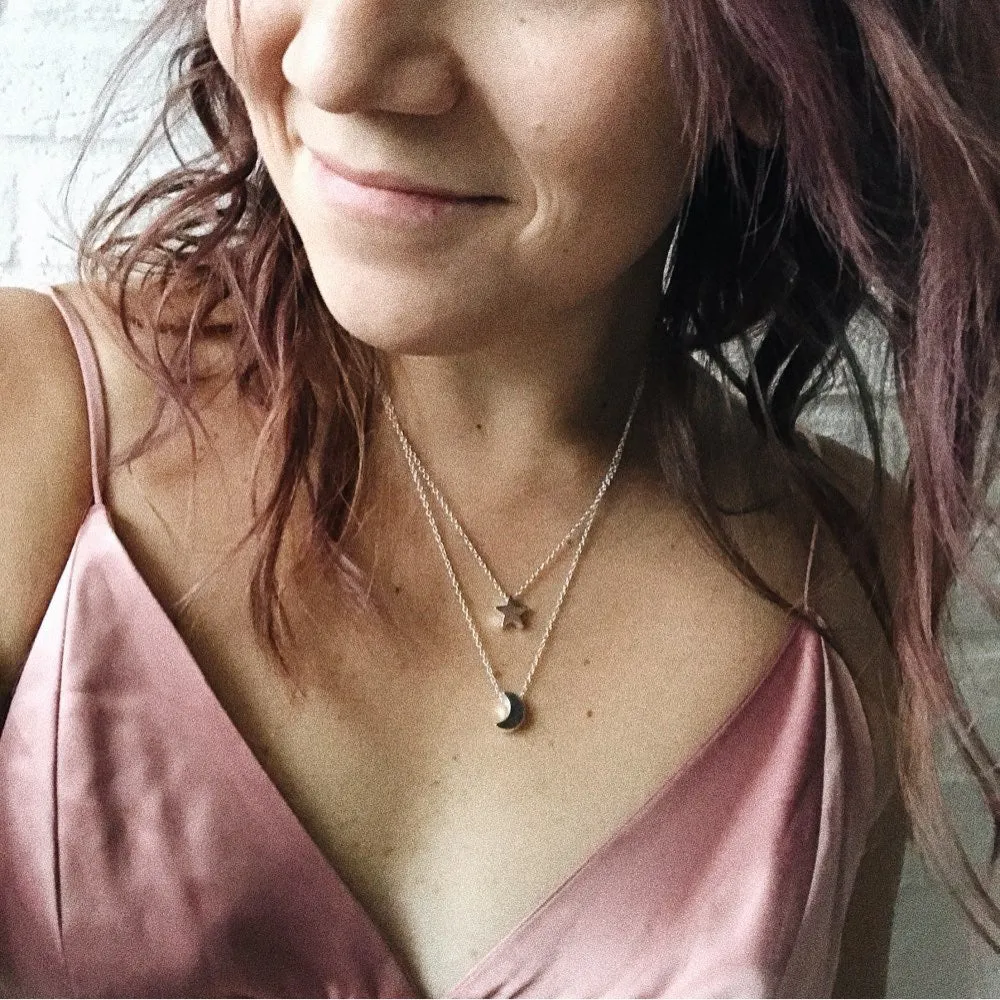 Gold & Silver Multilayer Moon Star Pendant Necklace