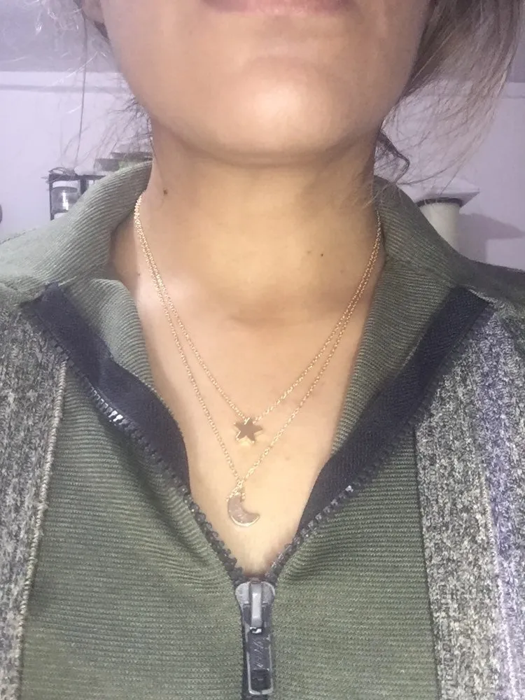 Gold & Silver Multilayer Moon Star Pendant Necklace