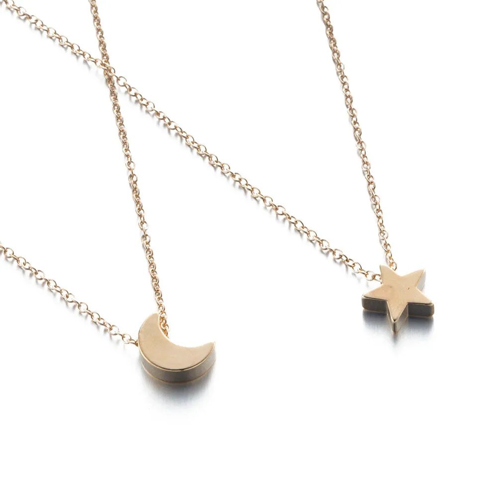Gold & Silver Multilayer Moon Star Pendant Necklace