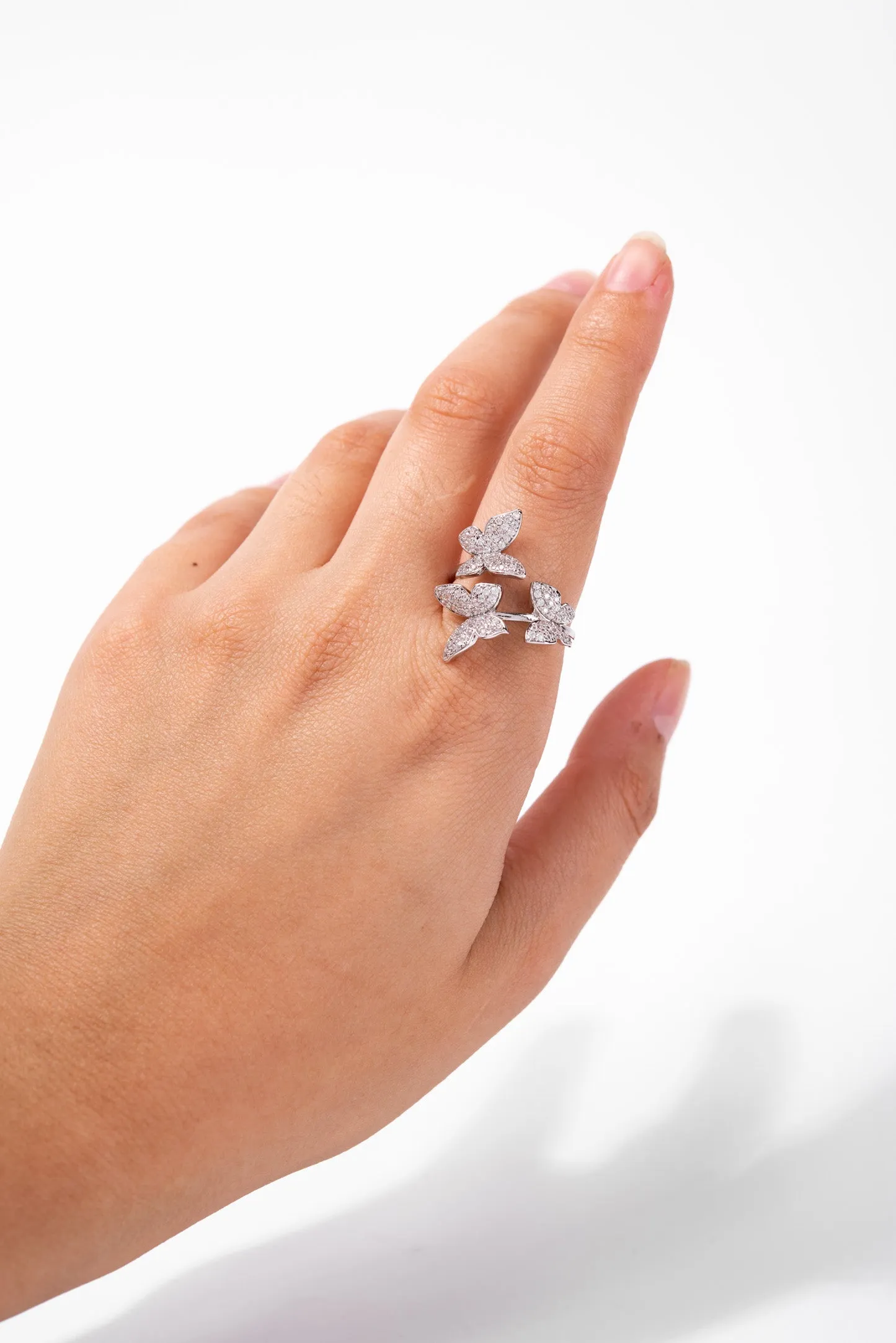 Juliette Butterfly Rhinestone Adjustable Ring - Silver