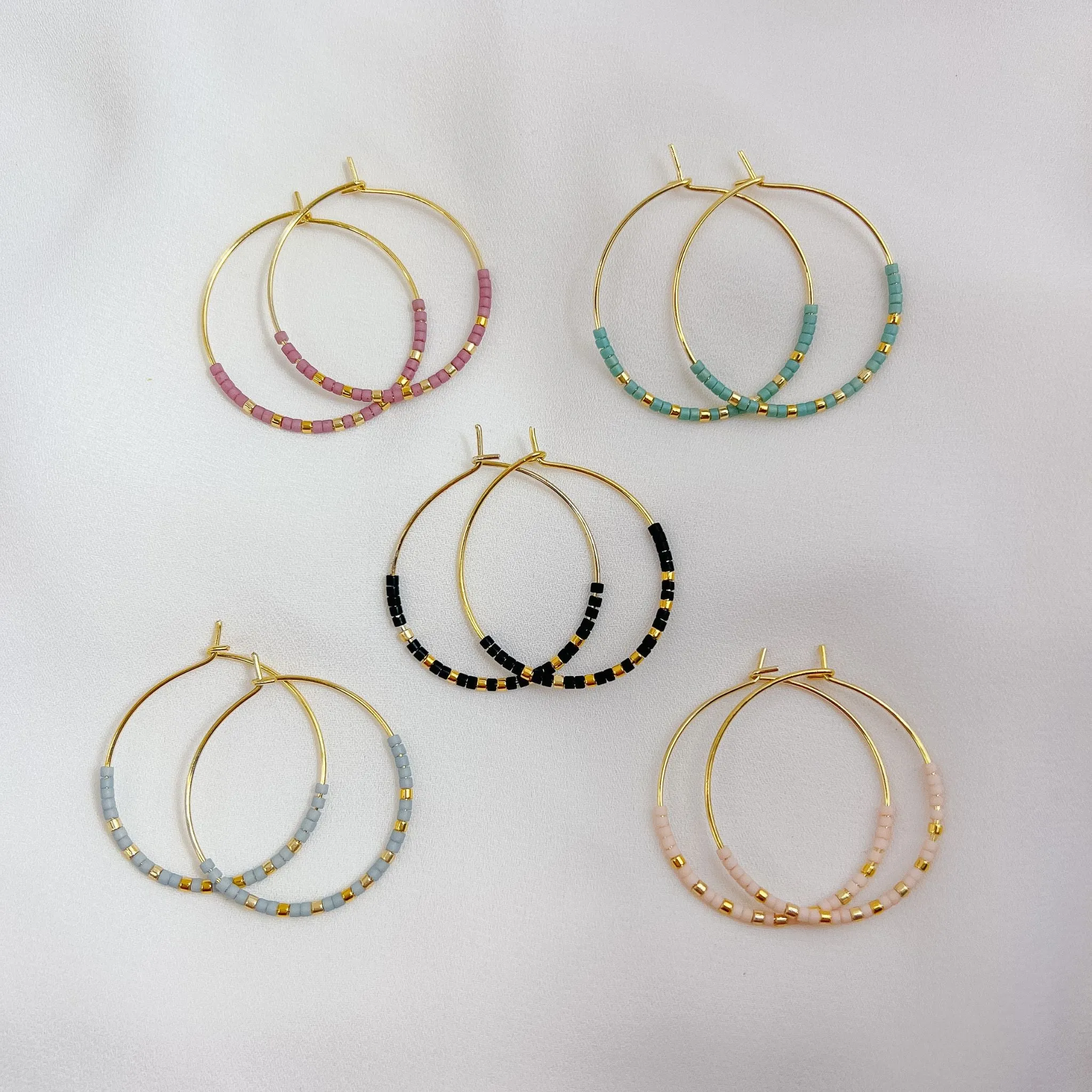 Miyuki Bead Hoop Earrings in Black