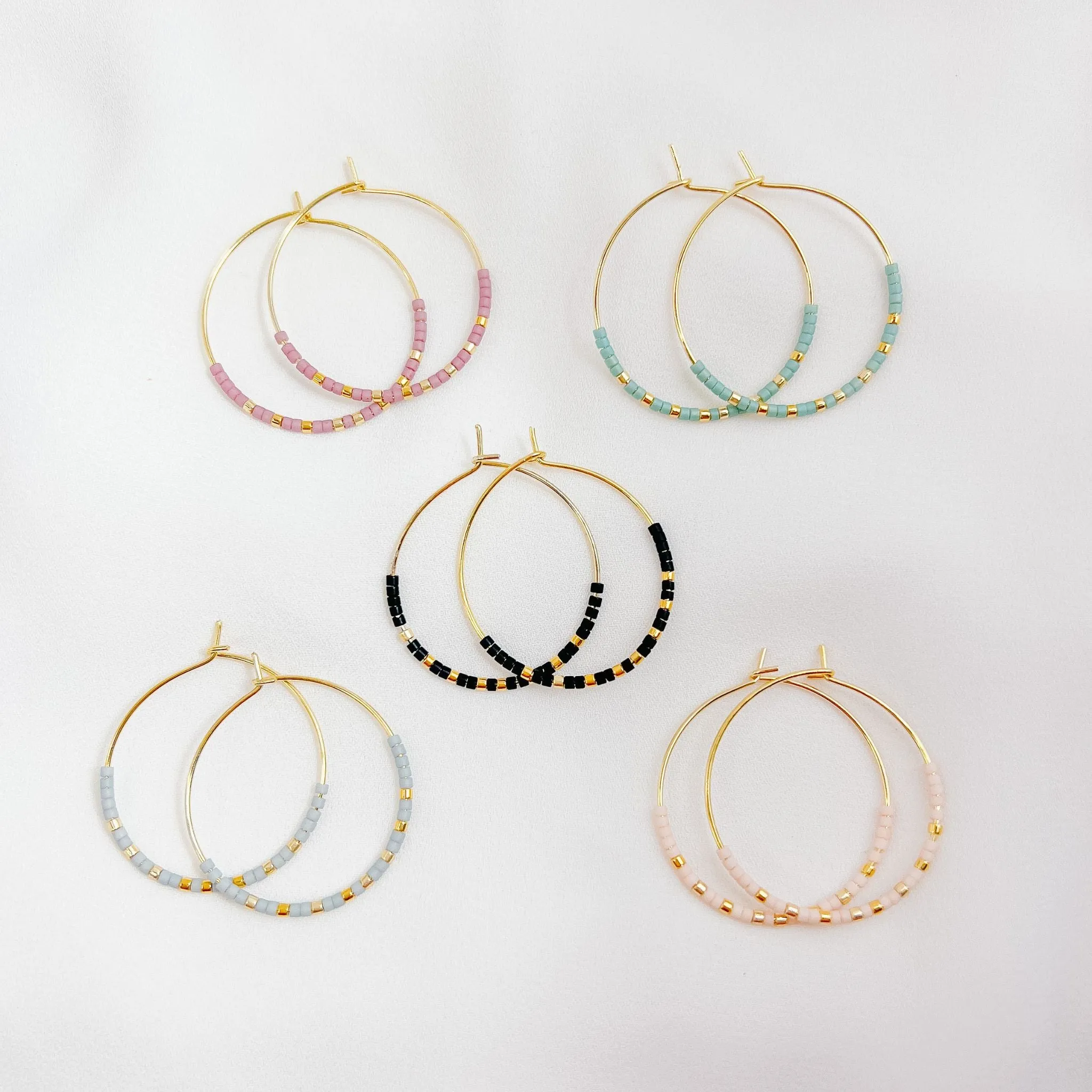 Miyuki Bead Hoop Earrings in Black