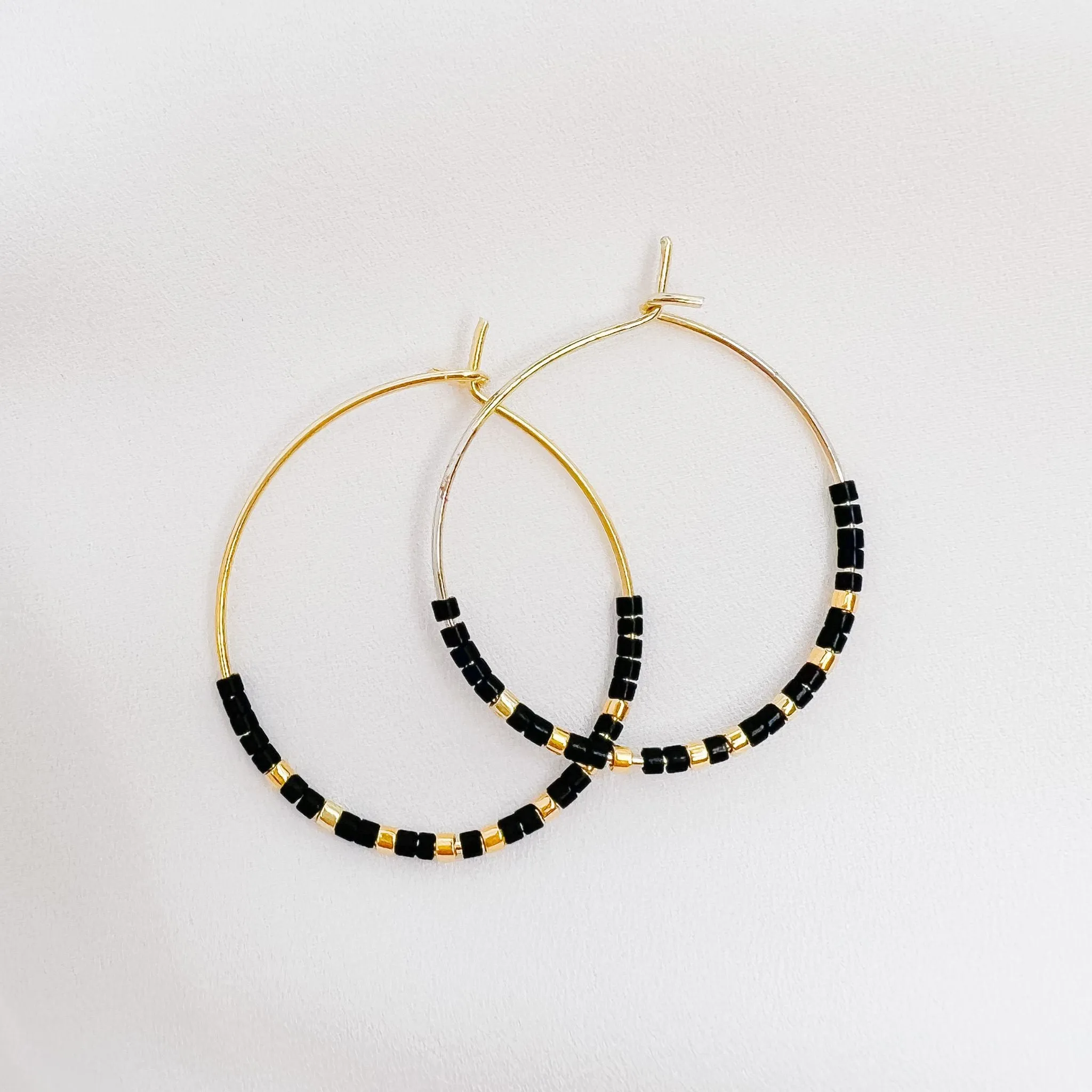 Miyuki Bead Hoop Earrings in Black