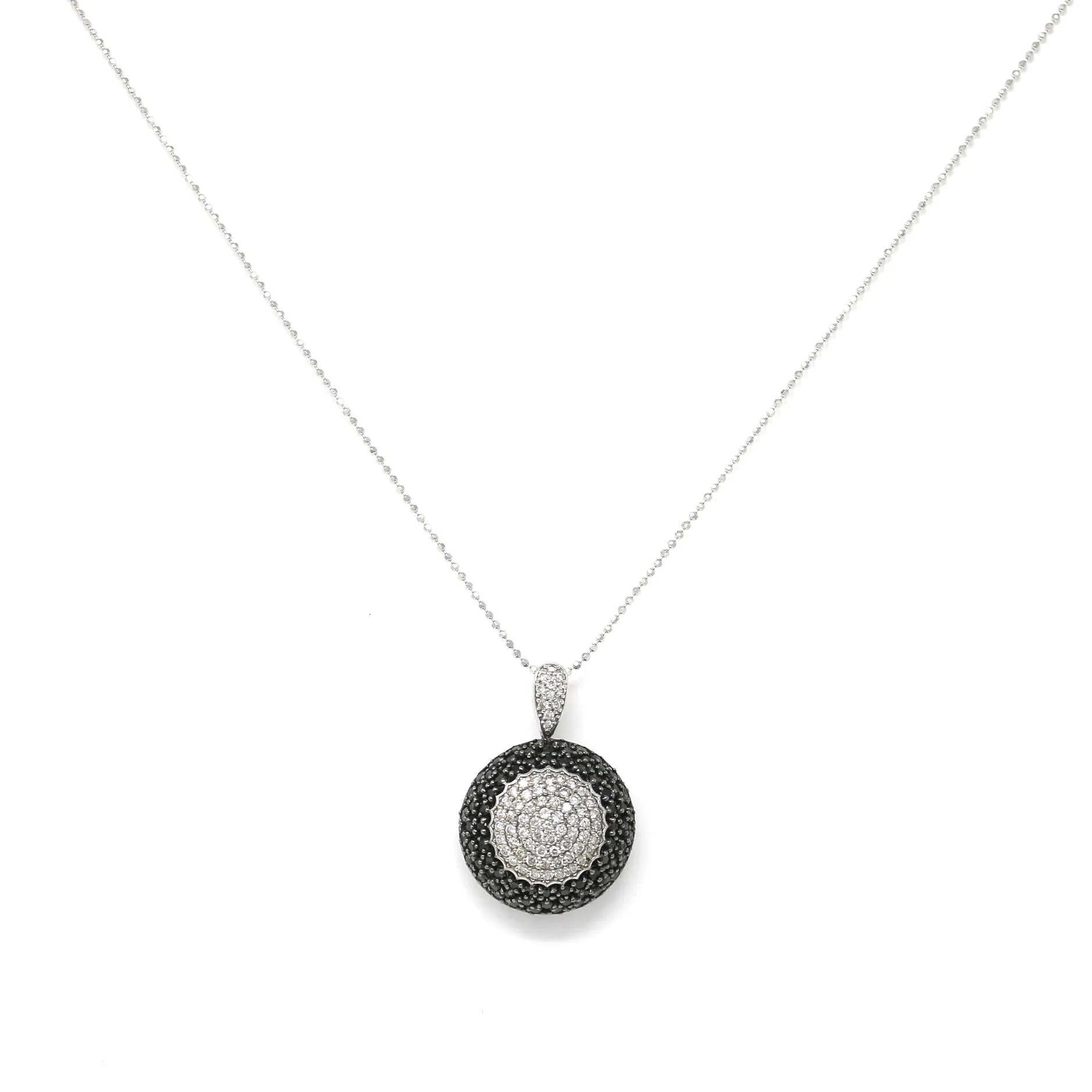Monochrome Black/White Diamond Pendant Necklace in 14K White Gold