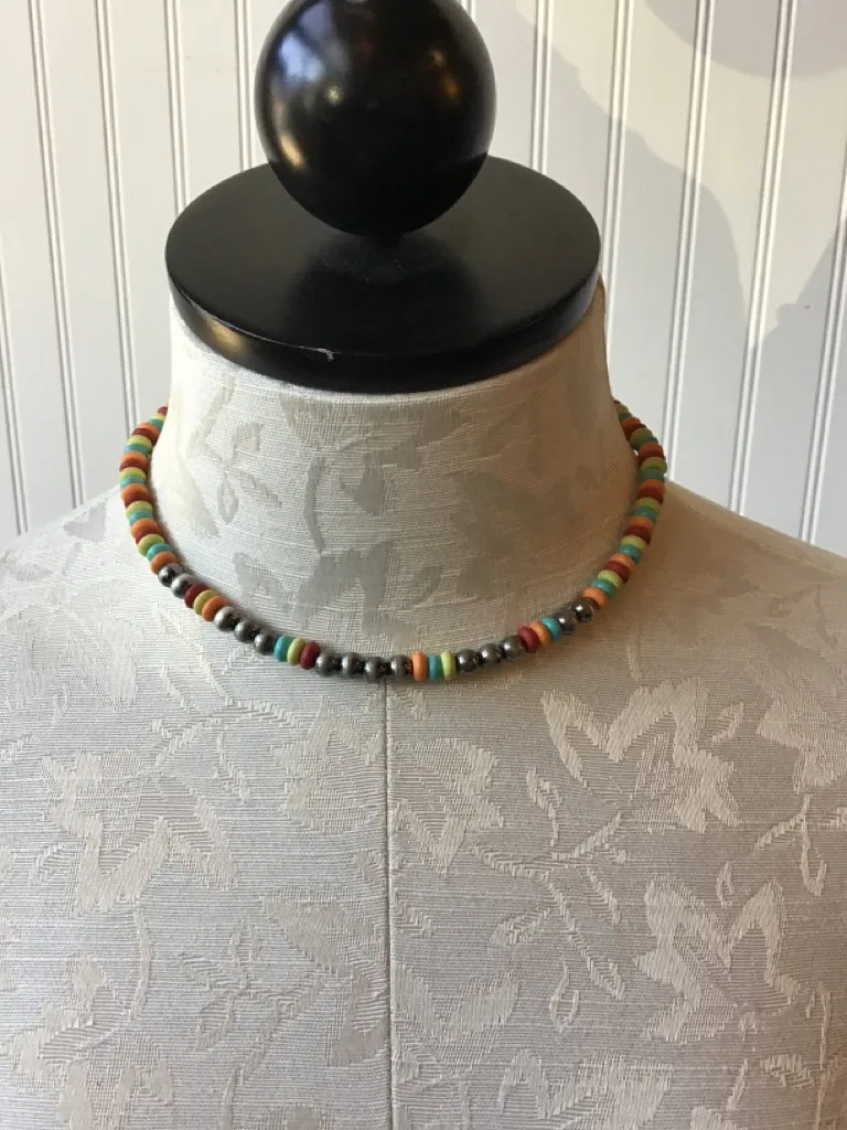 Multi Color Navajo Style Bead Choker Necklace