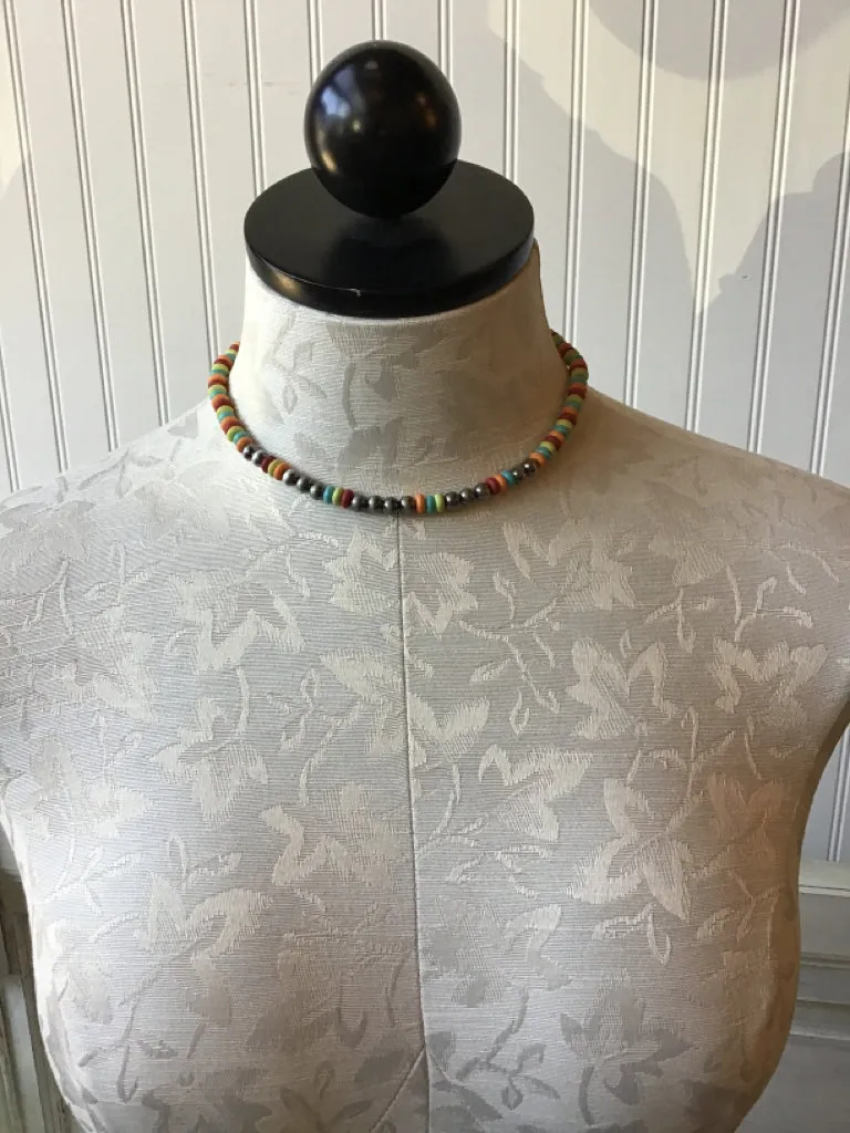 Multi Color Navajo Style Bead Choker Necklace