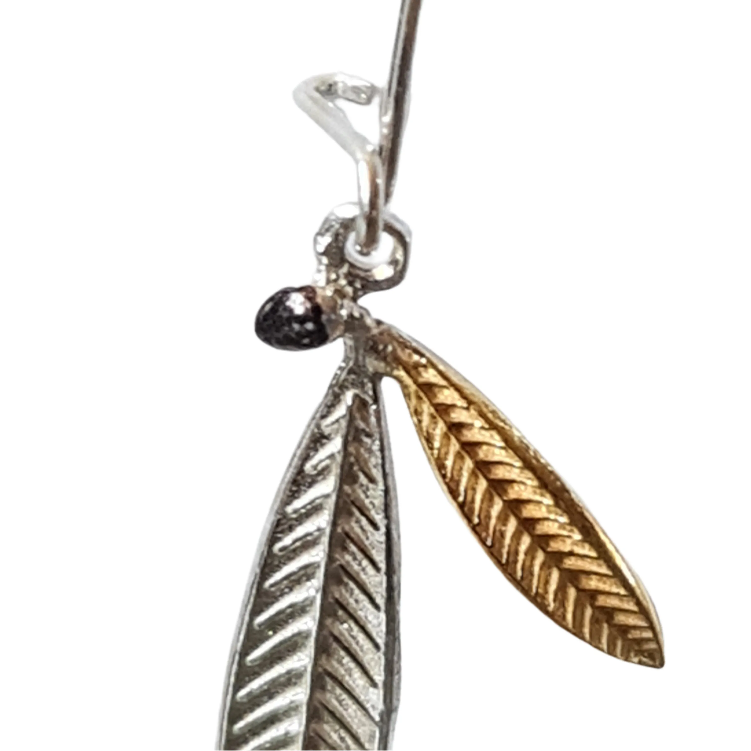 Olive Leaf drop earrings Silver and Gold