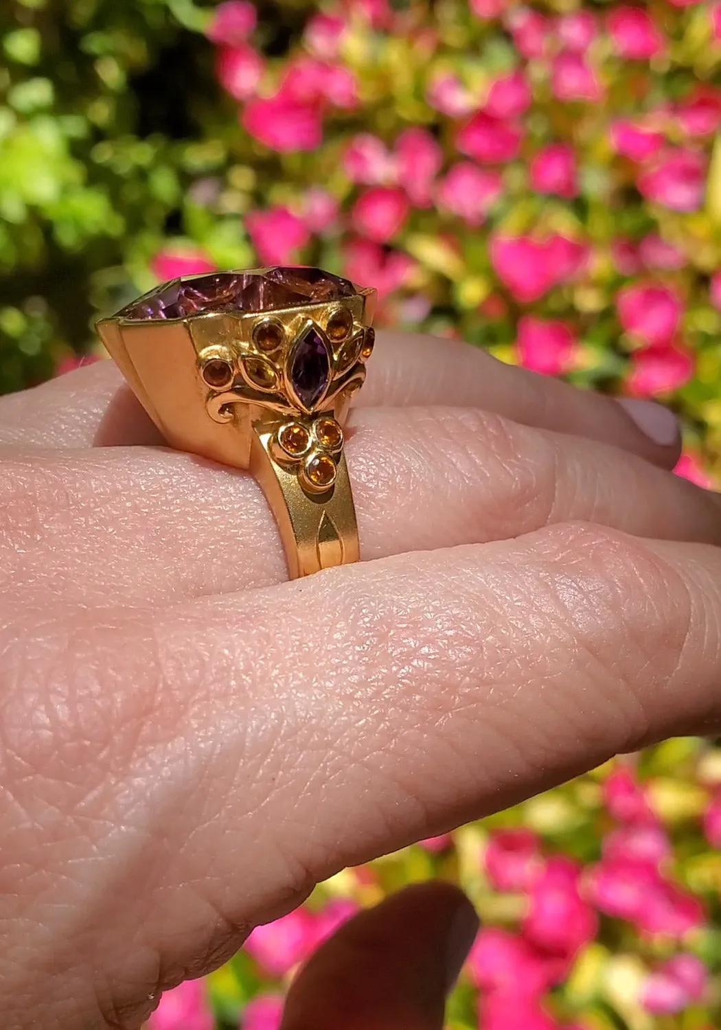 Paula Crevoshay 18KRG Citrine & Ametrine Ring