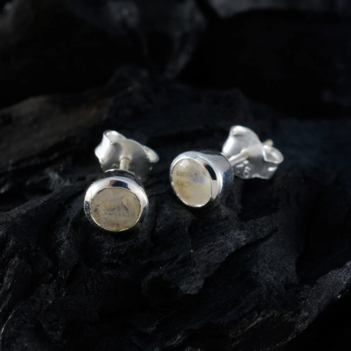Riyo Drop-Dead Gorgeous Sterling Silver Earring For Lady Rainbow Moonstone Earring Bezel Setting White Earring Stud Earring