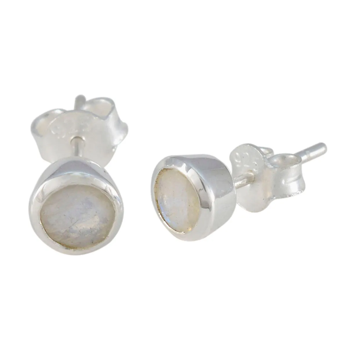 Riyo Drop-Dead Gorgeous Sterling Silver Earring For Lady Rainbow Moonstone Earring Bezel Setting White Earring Stud Earring