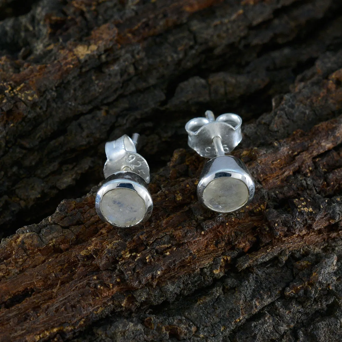 Riyo Drop-Dead Gorgeous Sterling Silver Earring For Lady Rainbow Moonstone Earring Bezel Setting White Earring Stud Earring