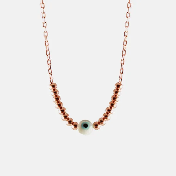 Rosy Beaded Blue Eye Necklace