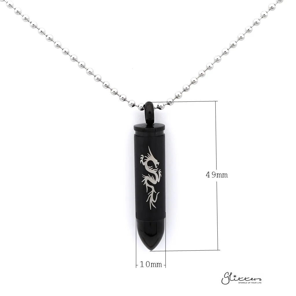 Stainless Steel Openable Bullet Pendant with Dragon Pattern - Keepsake | Memorial