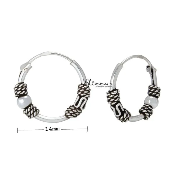 Sterling Silver Bali Hoop Sleeper Earrings - 14mm - SSE0311