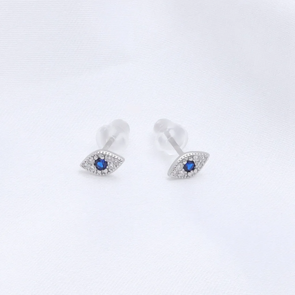Sterling Silver Evil Eye Stud Earrings - Silver