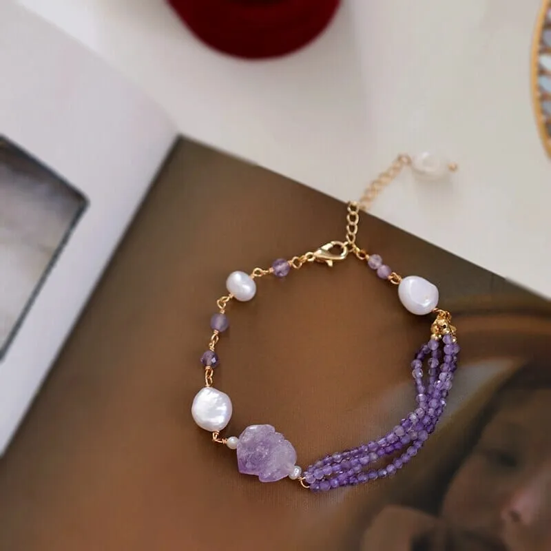 Trendy Genuine Freshwater Pearl Amethyst Bracelet