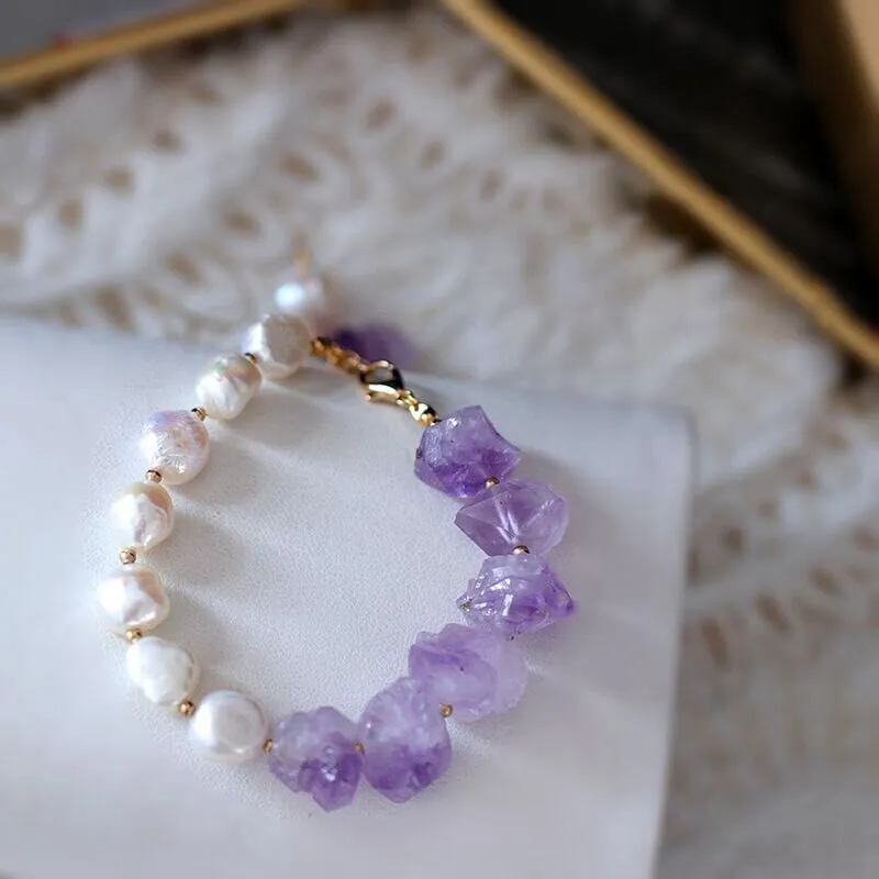 Trendy Genuine Freshwater Pearl Amethyst Bracelet