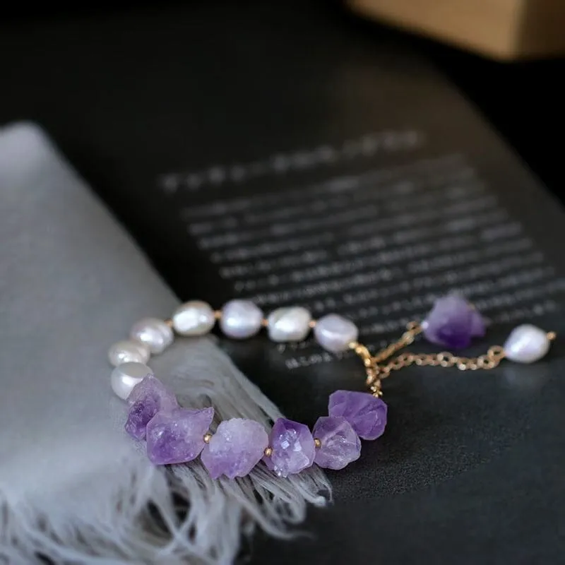 Trendy Genuine Freshwater Pearl Amethyst Bracelet