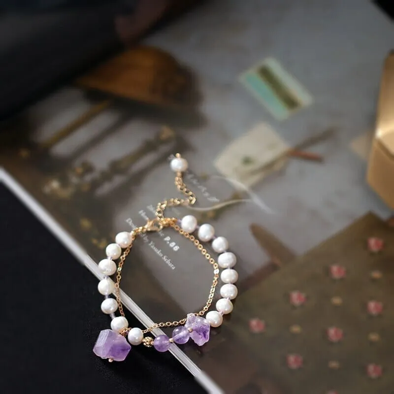 Trendy Genuine Freshwater Pearl Amethyst Bracelet