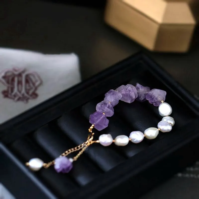 Trendy Genuine Freshwater Pearl Amethyst Bracelet