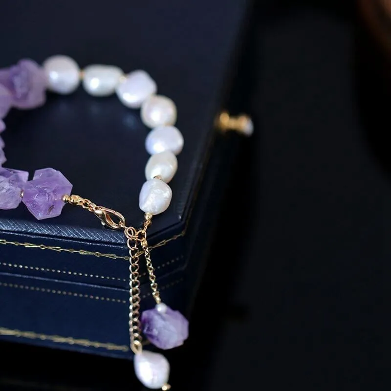 Trendy Genuine Freshwater Pearl Amethyst Bracelet