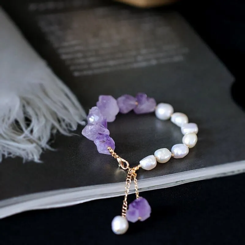 Trendy Genuine Freshwater Pearl Amethyst Bracelet