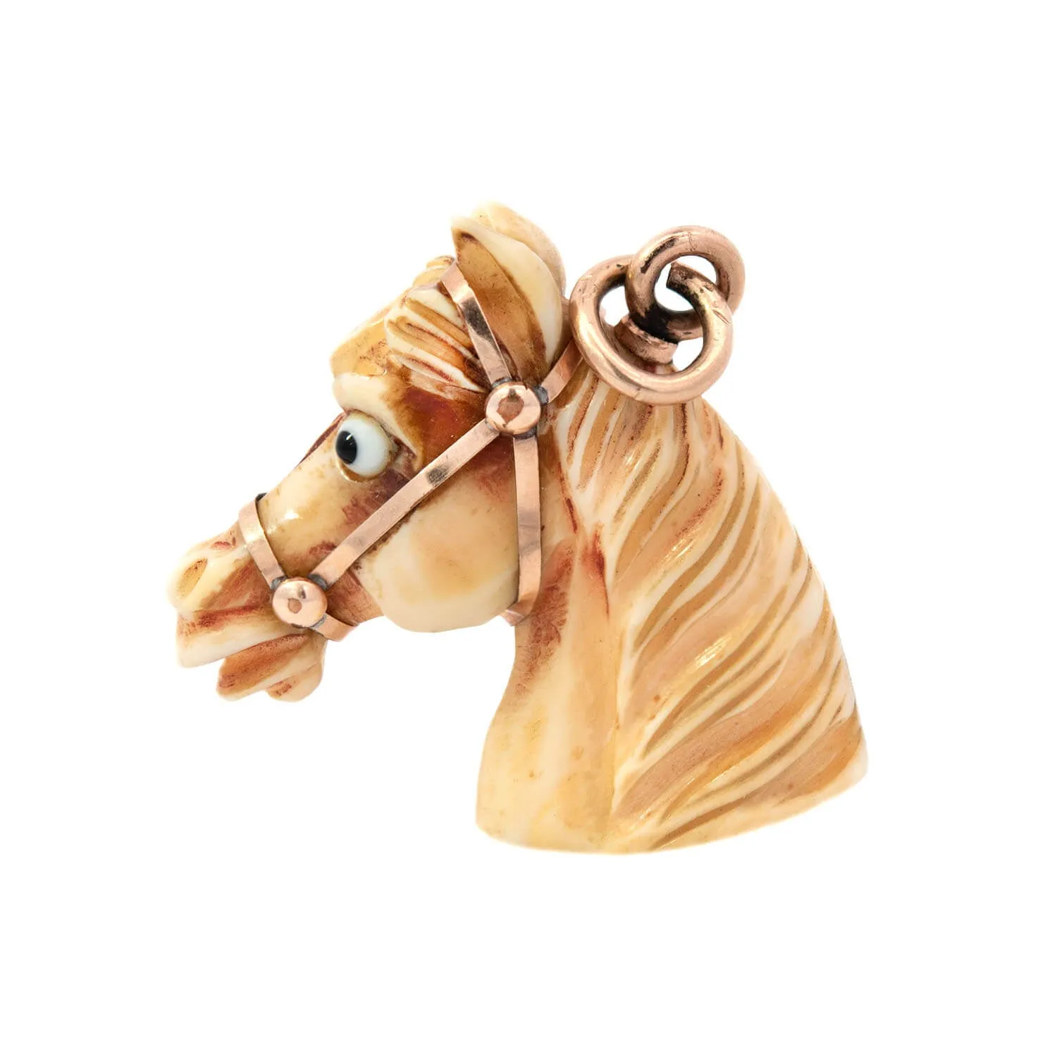 Victorian Gold Filled Carved Bone Horse Head Fob