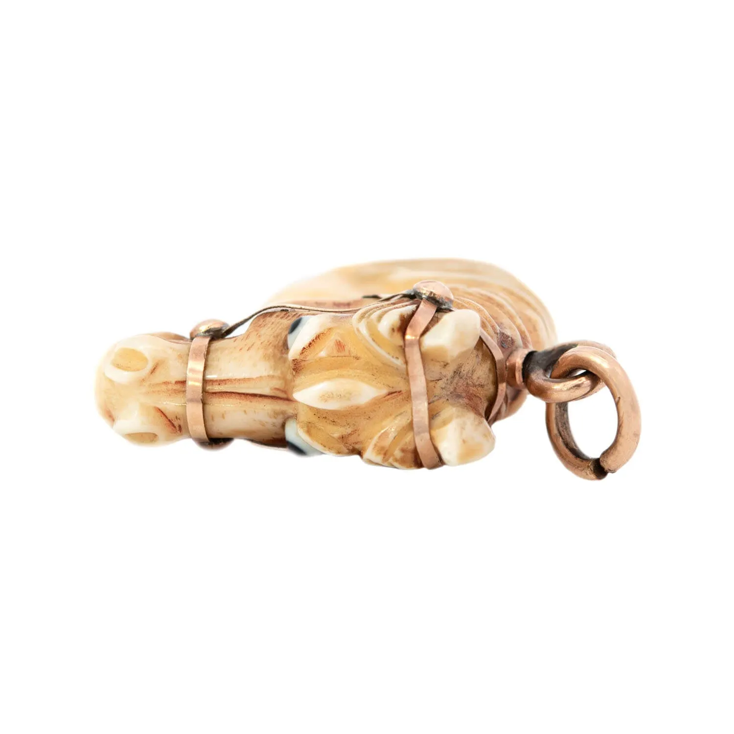 Victorian Gold Filled Carved Bone Horse Head Fob